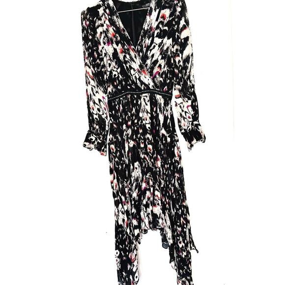 ALLSAINTS Lizia Wing Silver Studded Black Floral Asymmetrical Rocker Dress Size2 - Picture 3 of 14